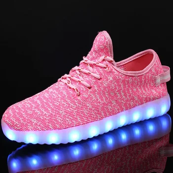 Çocuk USB şarj aleti LED Ayakkabı Unisex Rahat Spor Çocuklar ve Yetişkin için Moda Nefes Lace Up Erkek ve Kız Sneakers Boyutu 34-46