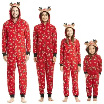 Yeni Aile Eşleştirme Pijama Yetişkin Çocuklar Bebek Matchint Kıyafetler 2021 Noel Kırmızı Sevimli Kar Geyik Romper Tulumlar Hediye