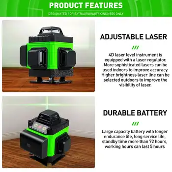 FASGet 16 Satır 4D Lazer Seviyesi Kendini Tesviye 360 Yatay Ve Dikey Süper Güçlü Yeşil lazer ışık 2 Pil İle