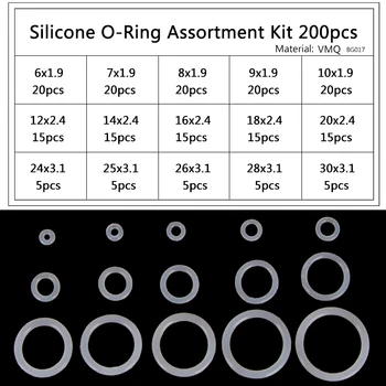 PCP DIY Silikon O-ring Dayanıklı Beyaz Conta Değiştirmeleri CS 1.9 mm 2.4 mm 3.1 mm OD 6mm-30mm 15 Boyutları 200 adet / takım BG017