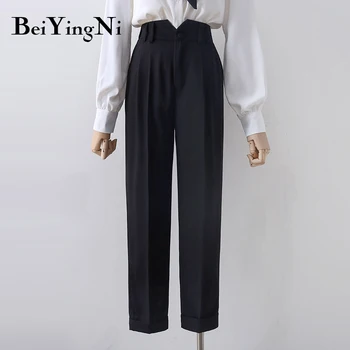 Beiyingni 2022 Siyah Pembe Takım Elbise Pantolon Kadın Düzensiz Yüksek Bel Eğlence Tüm Maç Streetwear Ofis Bayanlar harem pantolon Bayan