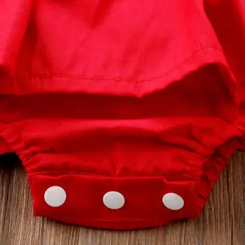 Yaz Kolsuz Kırmızı Dantel Bebek Kız Romper Elbise Yenidoğan Kız Noel Fırfır Prenses Elbiseler Parti Tulum Sunsuit
