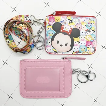 Disney Dikiş PU bozuk para cüzdanı kart tutucu anahtarlık anahtar kordon yemek kartı otobüs kartı durumda sikke çanta Mickey mouse Belge kart çantası