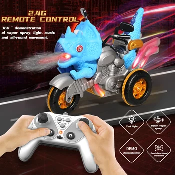 2.4 GHZ Çocuklar RC Oyuncak Uzaktan Kumanda Dinozor Motosiklet Modeli Dublör RC Araba Elektrikli sprey ses ve ışık çocuk oyuncakları Boys için