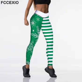 FCCEXIO Noel Yüksek Bel Esneklik Kadınlar Baskılı Kar Taneleri Sevimli Güzel Tayt 4 Renkler Egzersiz Tayt Kadın Pantolon