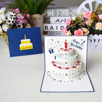 Mutlu Doğum Günü Kartı 3D Doğum Günü Pastası Pop-Up Kartları Çiçekler doğum günü kartı Yıldönümü Hediyeleri Parti Malzemeleri