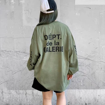 Yüksek Kaliteli Erkek Kadın T-Shirt BÖLÜMÜ Klasik Mektup Sloganı T Shirt Baskılı Uzun Kollu T-Shirt Çift Ordu yeşil tişört
