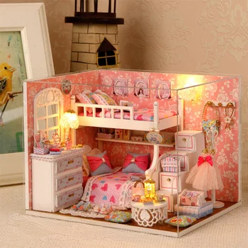 Tasfiye satışı Dıy ahşap bebek evi kiti minyatür mobilya ışık Casa Dollhouse oyuncaklar Roombox Yetişkinler için çocuk doğum günü hediyesi