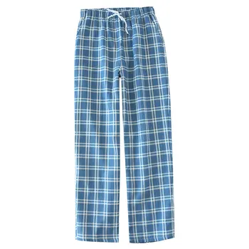 Kadın Pijama Pantolon Dipleri erkek Pamuklu Gazlı Bez Pantolon Ekose Örme Uyku Pantolon Pijama Kısa Çiftler Pijama Hombre