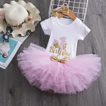 1 Yıl 1st Bebek Kız Doğum Günü Elbise Tutu Elbise + Kafa Yürüyor Çocuk Yenidoğan Vaftiz Elbise 12 M Vaftiz elbisesi Unicorn Elbise