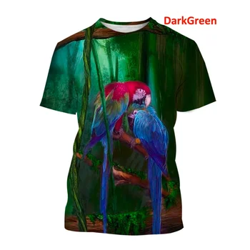 2022 Yaz Erkek Rahat 3D Baskılı Papağan T-shirt Kuş T Shirt Çiçek Tees XS-5XL
