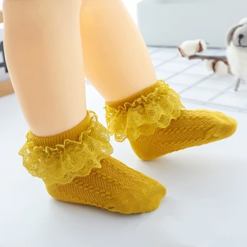 Bebek Kız Çorap Nefes Pamuk Dantel Fırfır Prenses Örgü Çorap Çocuk Ayak Bileği Kısa Çorap Beyaz Pembe Sarı Kız Çocuklar Yürümeye Başlayan