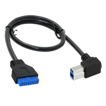 CY USB 3.0 Tip B Erkek 3.0 Anakart 19Pin Başlık Kablosu 50cm Sol Açılı 90 Derece Siyah