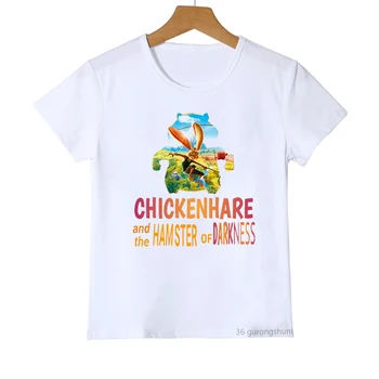 Chickenhare Ve Hamster Karanlık T-Shirt Tavşan Çocuk Giysileri Karikatür Baskı Erkek Kız T Shirt Kısa Kollu T-Shirt Tops