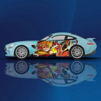 Agatsuma Zenitsu Anime Araba Çıkartması Yan Grafik kaplama Vinil Modifiye Otomobil Parçaları Araba Sticker iblis avcısı Kimetsu hiçbir Yaiba DIY