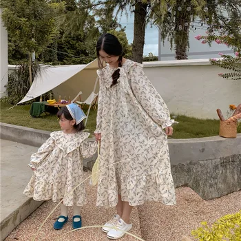 Kızlar Artı Boyutu Elbiseler Küçük Kız Çiçek Çiçek Elbise Kore Bebek Giysileri Çocuklar Uzun Kollu Giyim Çocuk Ong Parça Rop
