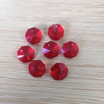 20pcs (Bir Delik) Kırmızı 14mm Kristal Sekizgen Gevşek Boncuk Prizmalar Avize Lamba Parçaları Düğün Merkezinde Asılı Camal