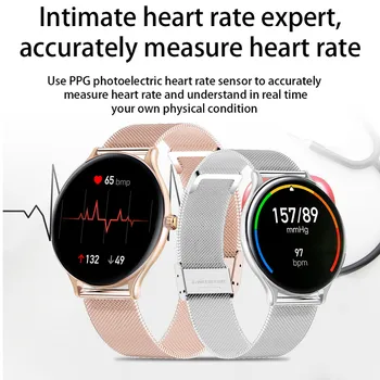 2021 Yeni Tam daire dokunmatik ekran Kadın akıllı izle lüks çelik Watch Band Moda smartwatch Spor Aktivite izci Xiaomi