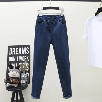 Yeni Streç Skinny Jeans Vintage Denim Pantolon Yüksek Bel Elastik Bant Ince Kalem Pantolon Anne Kot 5XL 6XL Kadınlar ıçin Giysi
