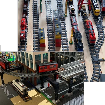 Şehir Tren Parça Demiryolu Aksesuarları MOC Tuğla Düz ve Kavisli ve Anahtarı Dönüş Bağlantı Parçaları Çapraz Ray oyuncak inşaat blokları