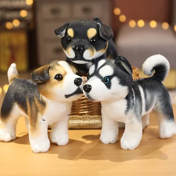 1 adet 18/24CM Simülasyon Sevimli Köpek peluş oyuncaklar Güzel Husky Akita Rottweiler Hayvan Bebekler Dolması Yumuşak Oyuncaklar Çocuklar için Erkek Noel Hediyesi