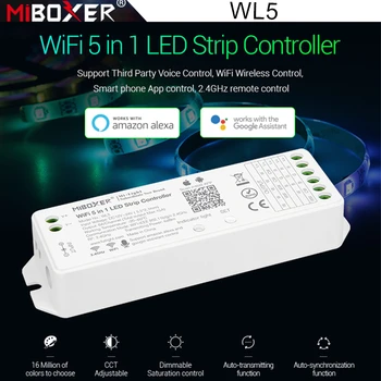 Miboxer WL5 2.4 G 15A 5 İN 1 WiFi LED Denetleyici Tek renk CCT RGB RGBW RGB + CCT Led Şerit Desteği Alexa Ses