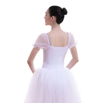 18034 Beyaz puf kollu bale tutu kız ve kadın sahne performansı bale uzun tutu balerin dans kostümü bale tutu