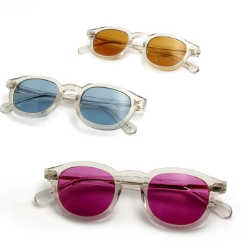 Şeffaf Asetat Mavi Tonu Güneş Gözlüğü Erkekler Yuvarlak güneş gözlüğü Küçük Orta Marka Tasarım Trendy Shades Kadınlar İçin Vintage Óculos