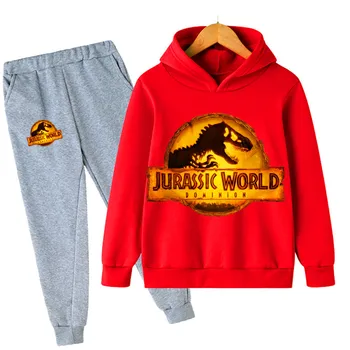 Çocuk Dinozor Hoodies pantolon seti Erkek Kız Jurassic Dünya Dominion Tişörtü Kapşonlu Çocuk Moda Kazak Elbise Takım Elbise