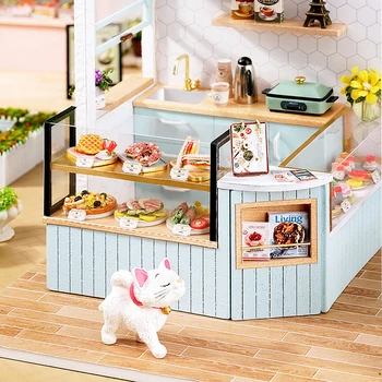 Cutebee Dıy Dollhouse Kiti Tatlı Süt Çay Dükkanı Ahşap Minyatür Bebek Evi Toz Oyuncaklar Çocuk Doğum Günü Hediyeleri için