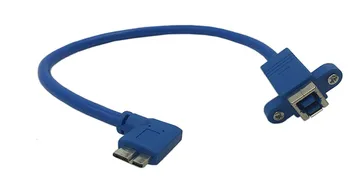 90 Derece Açılı USB Mikro B 10pin Erkek USB 3.0 Tip B Dişi Kablo Panel Montajlı Vida Delikleri Sabit Disk Yazıcı Mavi