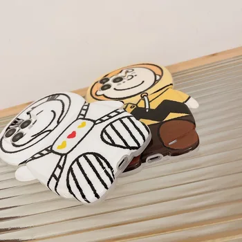 Karikatür Snoopy ve Charlie Kahverengi 3D Rakamlar Telefon Kılıfı için İphone 11 12 13 14 Pro Max Xs Xr Artı Darbeye Dayanıklı Kapak