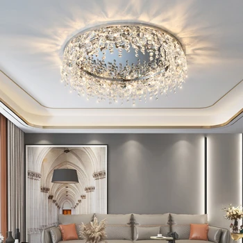 Lüks modern tavan avize oturma odası için yuvarlak ev dekor gümüş kristal ışık yatak odası yemek odası dekor kristal lamba