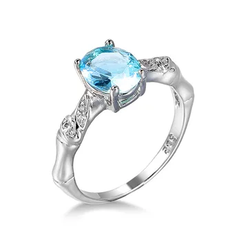 Anillos Yuzuk Zarif 100 % Gerçek 925 Ayar Gümüş Kadın Sky Blue Topaz Yüzük Oval Kesim aşk yüzüğü Düğün Güzel Takı