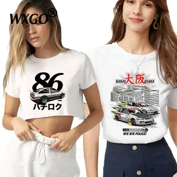 Kawaii T Shirt Kadınlar için Araba Yarışı Baskı Kısa Kollu Tişörtleri O-Boyun T-shirt Grafik Tee Kırpma Üst Seksi Serin Kız