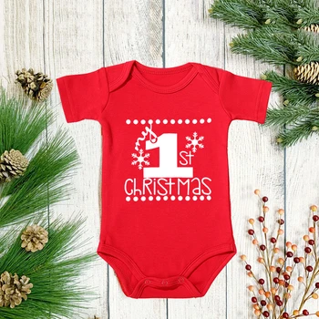 Yenidoğan Bebek Çocuk Kız Erkek Merry Christmas Bodysuit İlk Noel Tulum Kıyafet Giysileri Sevimli Yürümeye Başlayan Noel Tulum