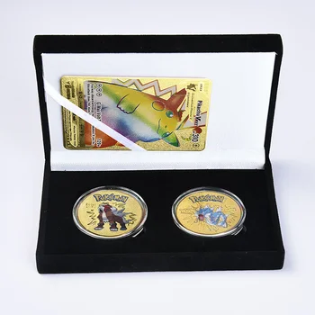 Pokemon altın madalyonlar Anime Pikachu Charizard Mewtwo Desenler Oyun Hobi Koleksiyon kutu tutucu hatıra paraları Hediye Oyuncaklar