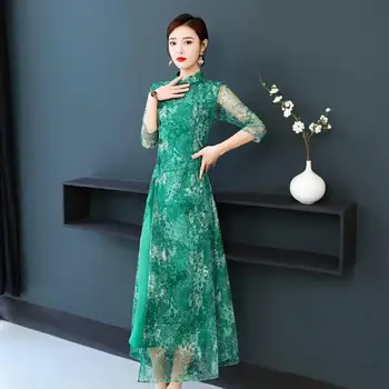Çin Retro Elbise Saten Cheongsam Qipao Kadınlar İçin Çin Geleneksel Elbise Oryantal Asya Yıl gelinlik Oryantal Elbise P1