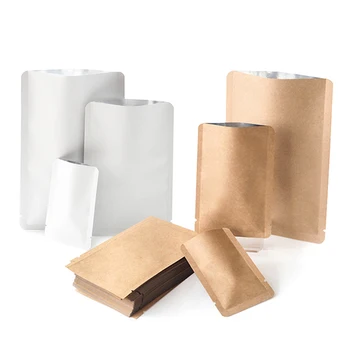 Kalın Kraft Kağıt Üstü Açık paket poşetler Gıda Tozu Sıvı Düz Alüminyum Folyo İç Isıl Yapışmalı Kraft ambalaj Poşetleri
