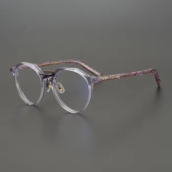 Marka Tasarımcısı Asetat Gözlük Çerçeve Erkekler Kadınlar İçin Yüksek Kalite Retro Yuvarlak Gözlük Şeffaf Lens Reçete Gözlük Oculos