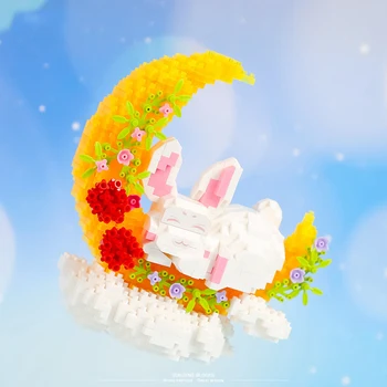 BALODY Karikatür Sevimli Ay Tavşan Mikro Yapı Taşları Çin Sonbahar Ortası Festivali Mini Elmas Tuğla Rakamlar Oyuncaklar Çocuklar İçin hediye