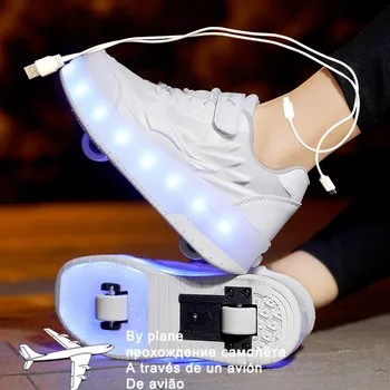 2021 Yeni 29-40 USB Şarj Çocuk Sneakers 2 Tekerlekli Kız Erkek Led Ayakkabı Çocuklar Sneakers Tekerlekli Paten Ayakkabı