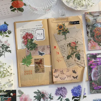 30 Adet Sevimli Retro Çiçek Çıkartmalar Set PET Şeffaf Çiçek Çıkartmalar Scrapbooking Planlayıcısı Günlük Sarma Dıy El Sanatları