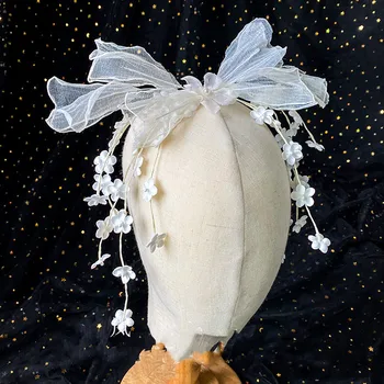 El yapımı Boncuklu Çiçek saç tokası Gelin Barette Büyük Yay-Düğüm Klip Tiaras düğün aksesuarları Kadın Başlığı банты для волос