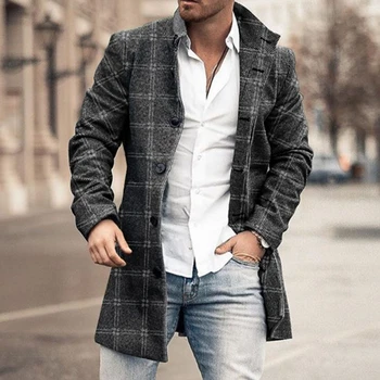 Moda erkek Palto Yeni Renk Eşleştirme Slim Fit Casual Trençkot Erkek Tam Kollu Tek Göğüslü Düğme Sonbahar Kış