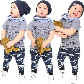 Pudcoco USPS Hızlı Kargo 0-6 Yaşında Yürüyor Çocuk Bebek Erkek Dinozor Giyim Seti pamuklu bluz T-shirt Pantolon Tayt Seti giysi