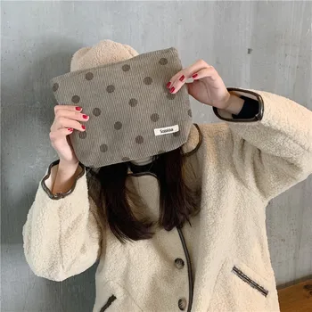 Japon Tarzı Kadife Kozmetik Çantası Kadın Çanta Çantalar Gülümseme ve Noktalar Makyaj Organizatör Depolama Makyaj Çantası Kızlar Kalem Kutusu Çanta