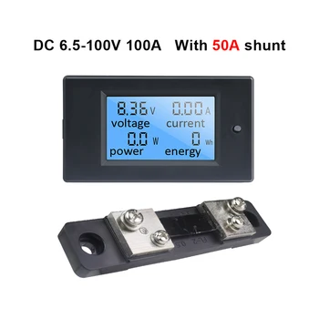 4 İn1 Dijital Ampermetre Voltmetre DC100V 100A 50A 20A İsteğe Bağlı Amp Volt Watt güç Enerji tester ölçer LCD Mavi Arka ışık Paneli