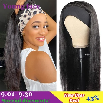 Düz Kafa Bandı peruk insan saçı Peruk 150 % Yoğunluk Perulu Düz saç peruk Tam Makine Yapımı Peruk Siyah Kadınlar İçin