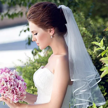 Basit Kısa Tül Düğün Veils Ucuz Beyaz Fildişi Gelin Peçe Gelin Evlilik Düğün Aksesuarları